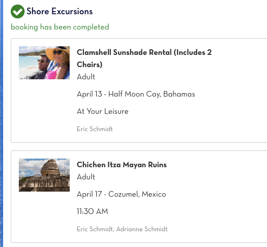 Screenshot of our shore excursion confirmation.